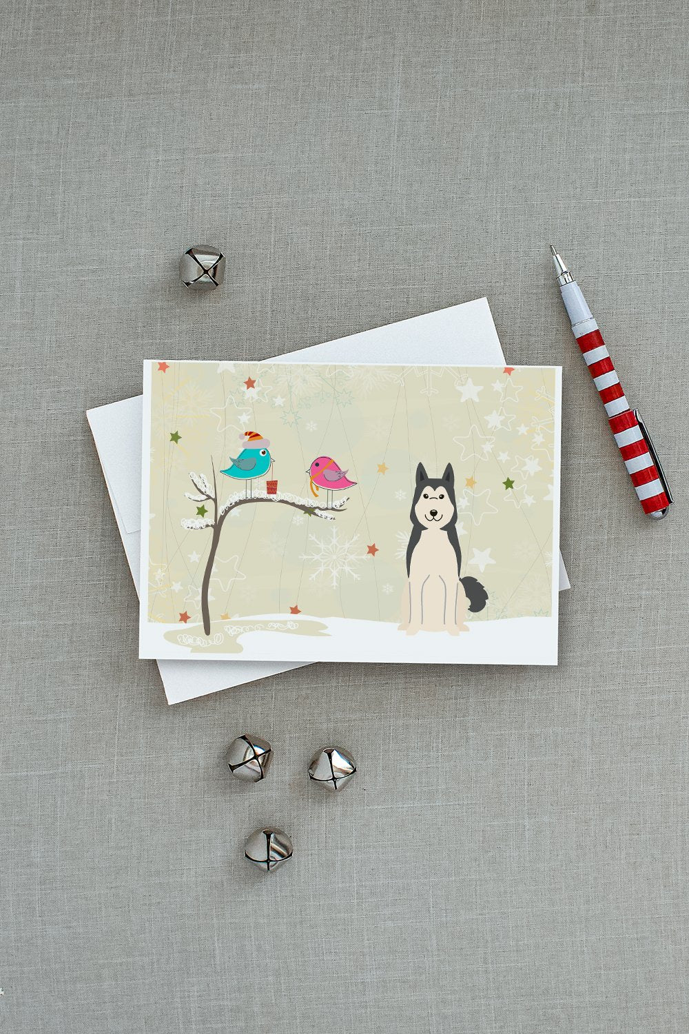 Christmas Presents between Friends West Siberian Laika Spitz Greeting Cards and Envelopes Pack of 8 - the-store.com