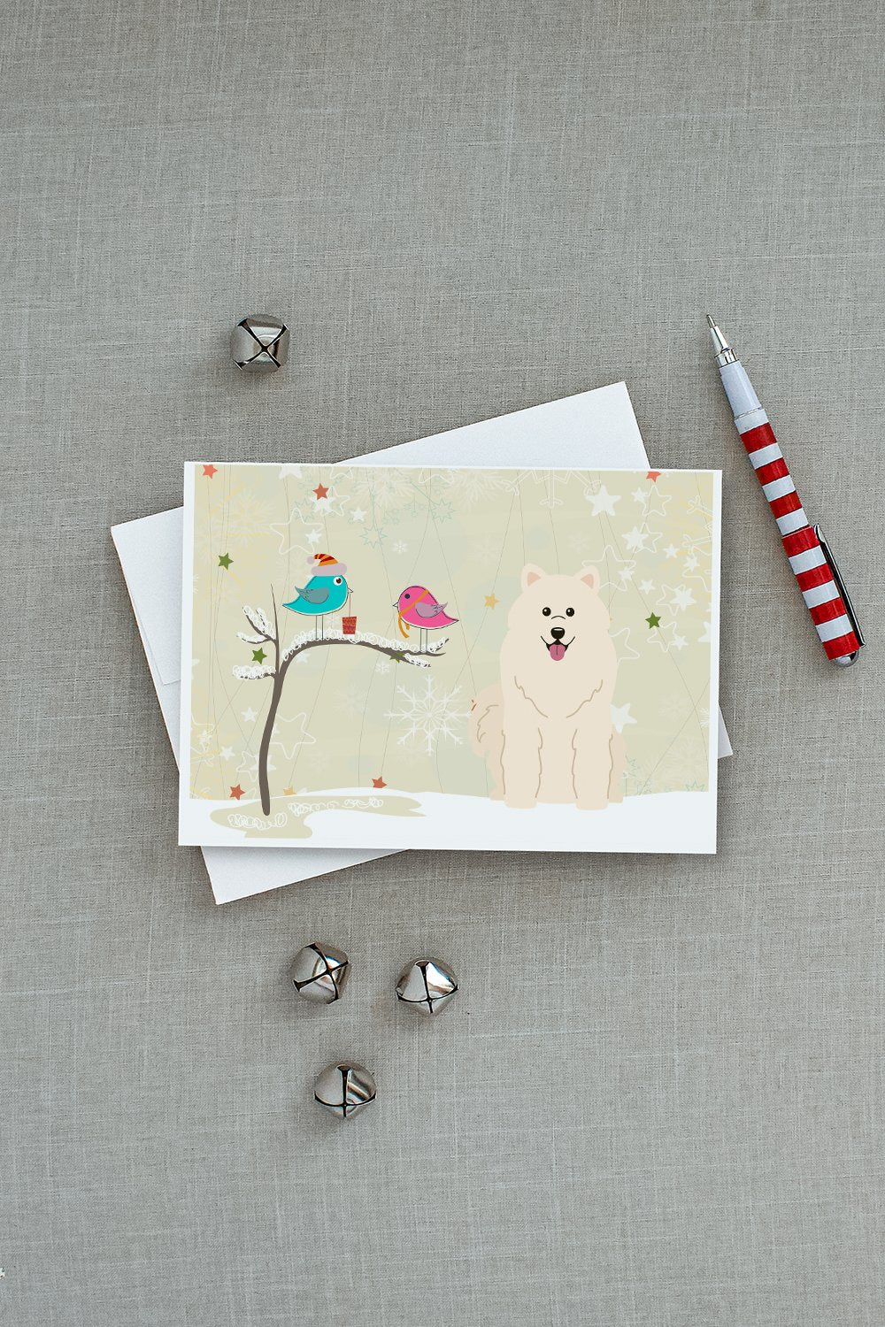 Christmas Presents between Friends Samoyed Greeting Cards and Envelopes Pack of 8 - the-store.com
