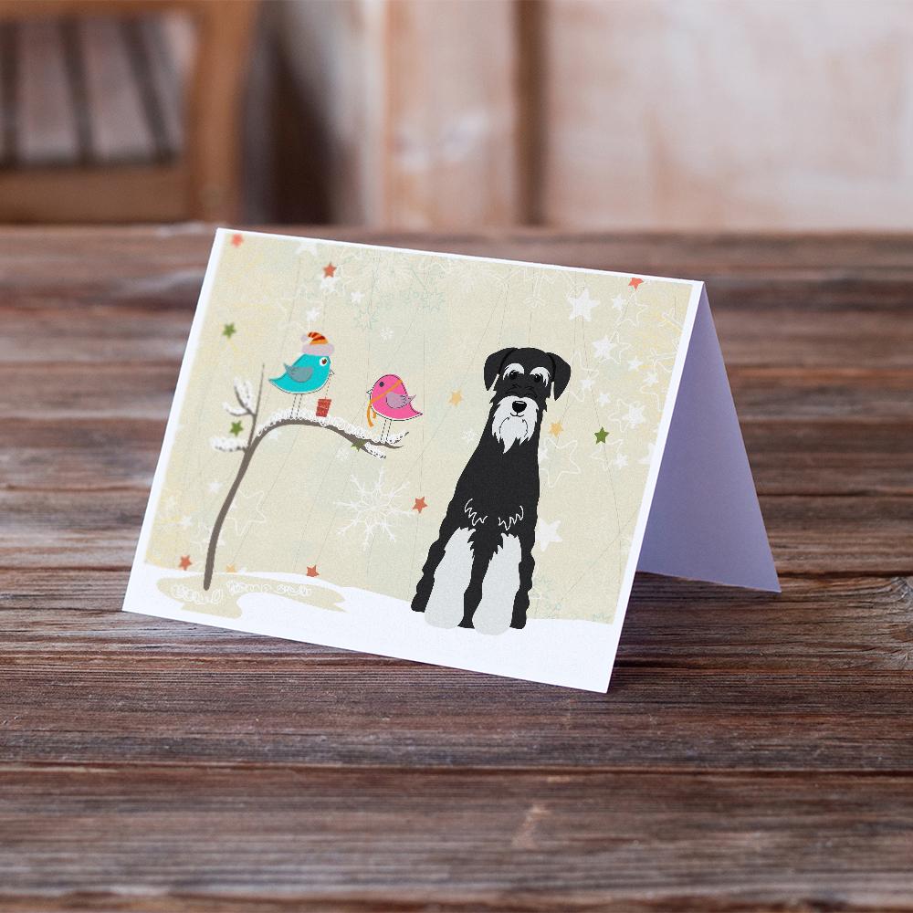 Christmas Presents between Friends Schnauzer - Salt and Pepper Greeting Cards and Envelopes Pack of 8 - the-store.com