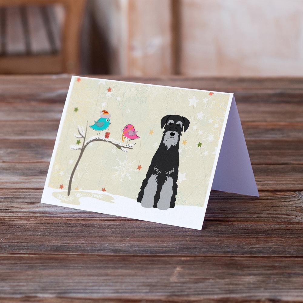 Buy this Christmas Presents between Friends Schnauzer - Black and Grey Greeting Cards and Envelopes Pack of 8