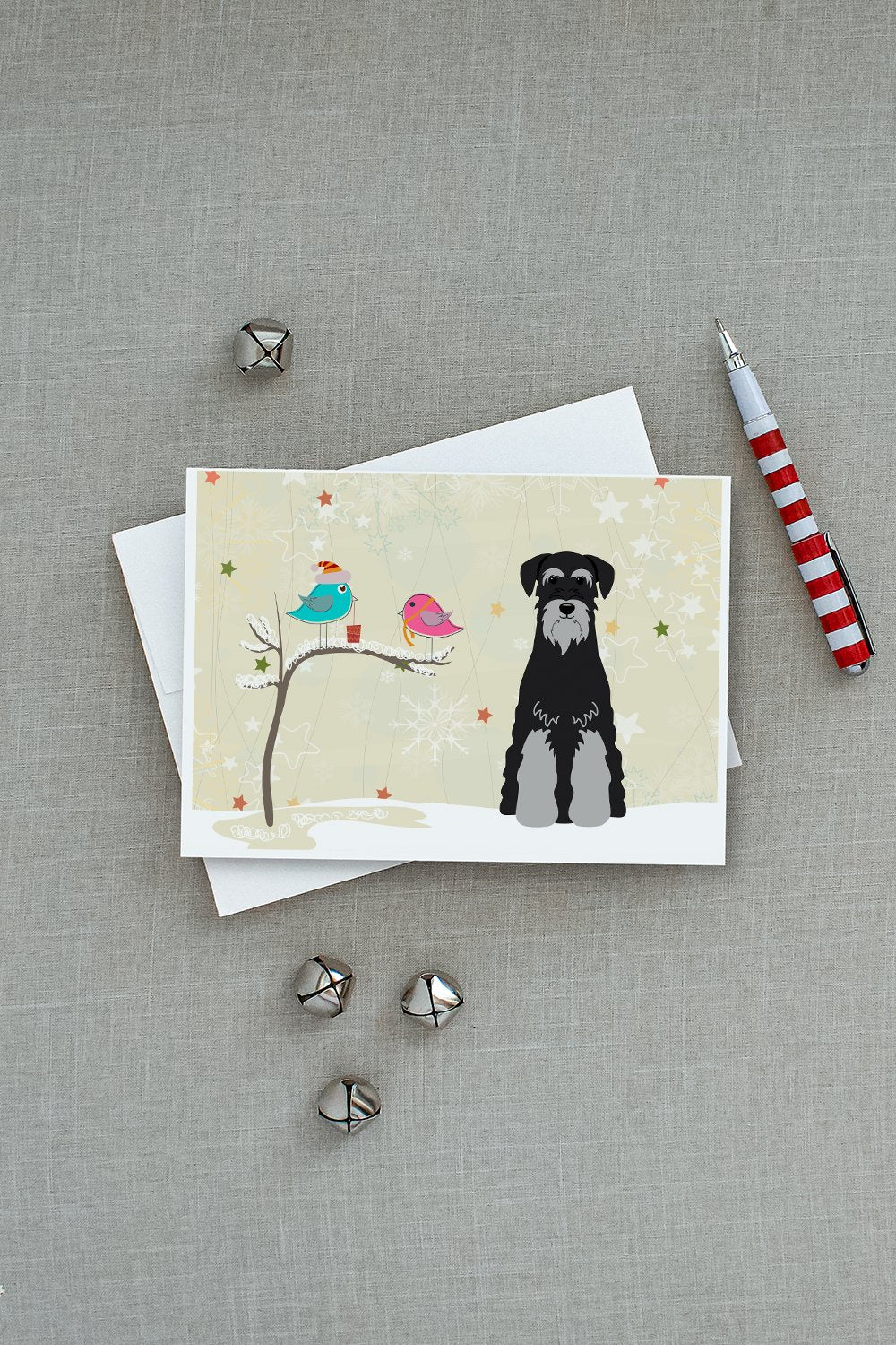 Christmas Presents between Friends Schnauzer - Black and Grey Greeting Cards and Envelopes Pack of 8 - the-store.com