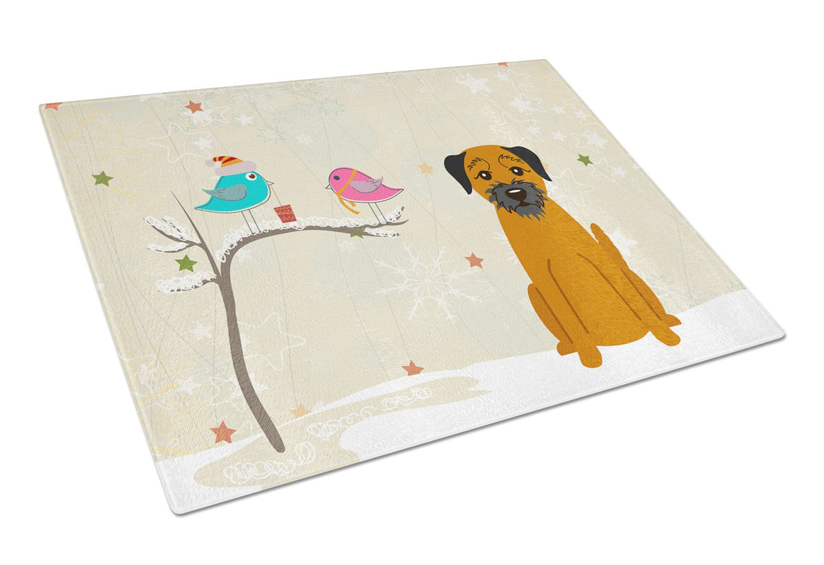 Christmas Presents between Friends Border Terrier Glass Cutting Board Large BB2511LCB by Caroline&#39;s Treasures