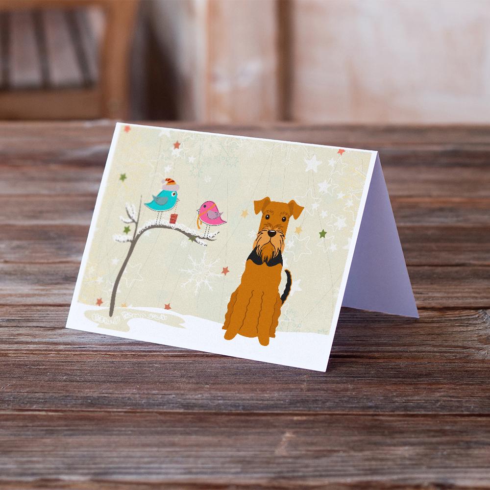 Christmas Presents between Friends Airedale Terrier Greeting Cards and Envelopes Pack of 8 - the-store.com