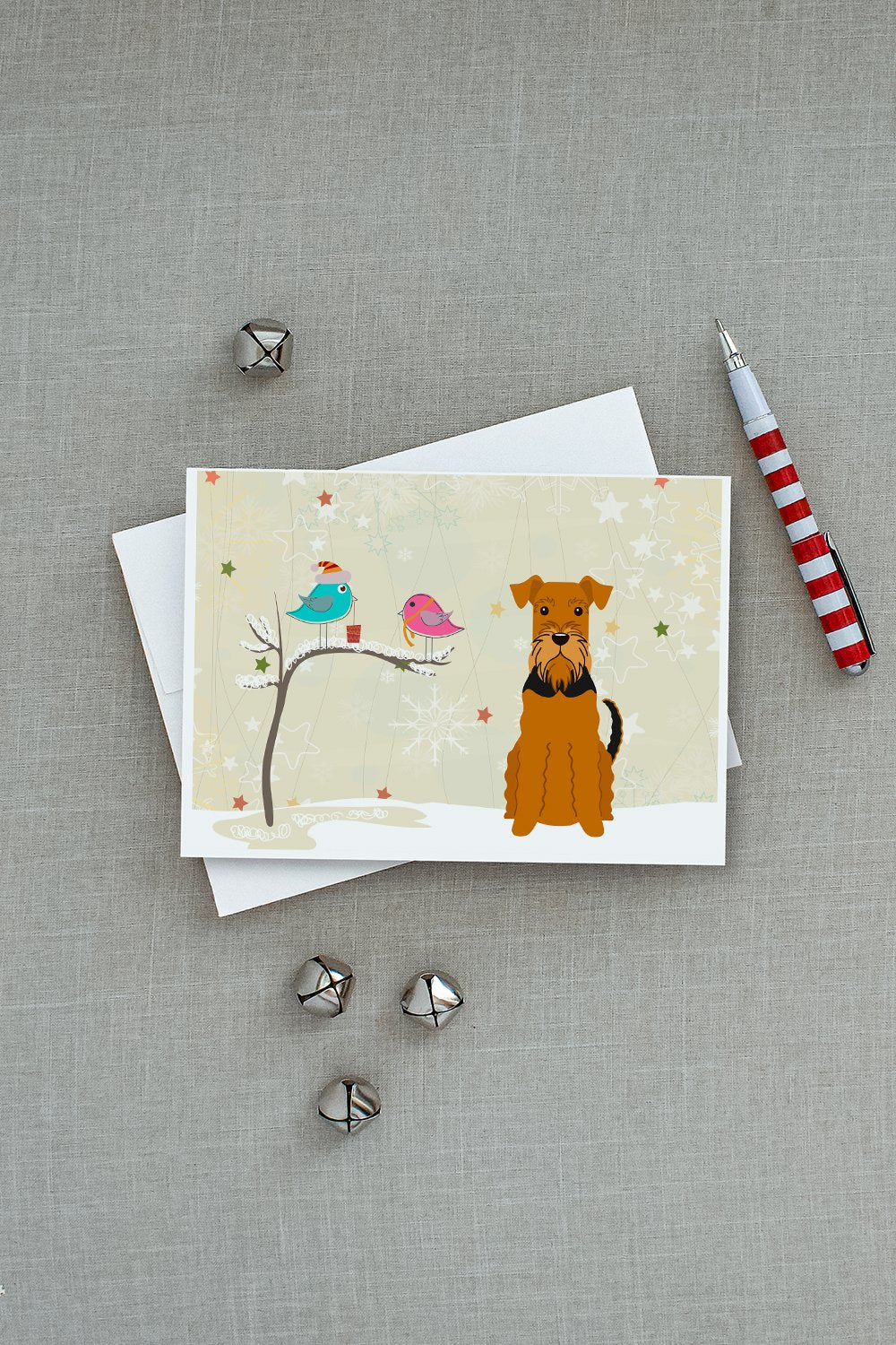 Christmas Presents between Friends Airedale Terrier Greeting Cards and Envelopes Pack of 8 - the-store.com