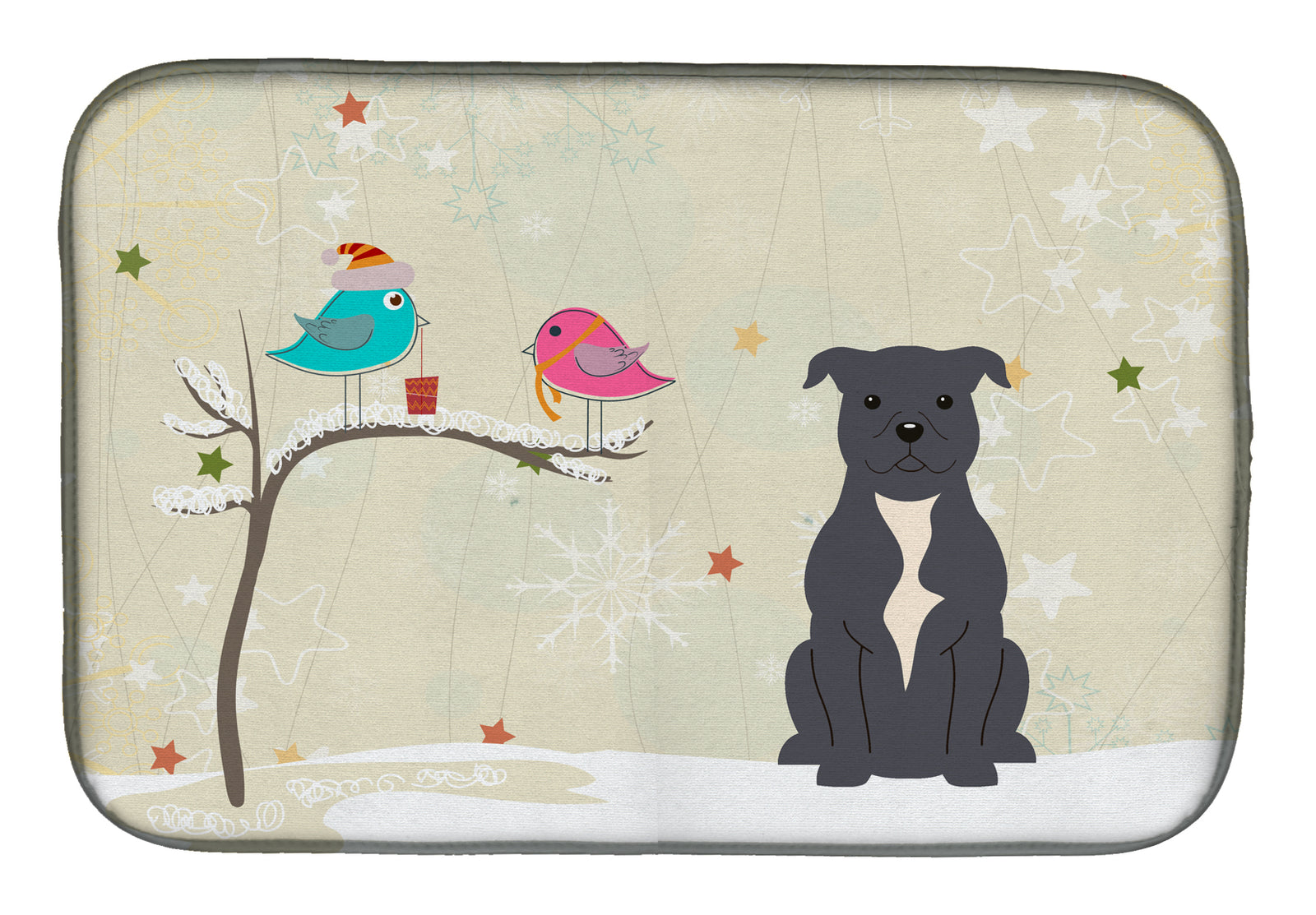 Christmas Presents between Friends Staffordshire Bull Terrier Blue Dish Drying Mat BB2518DDM  the-store.com.