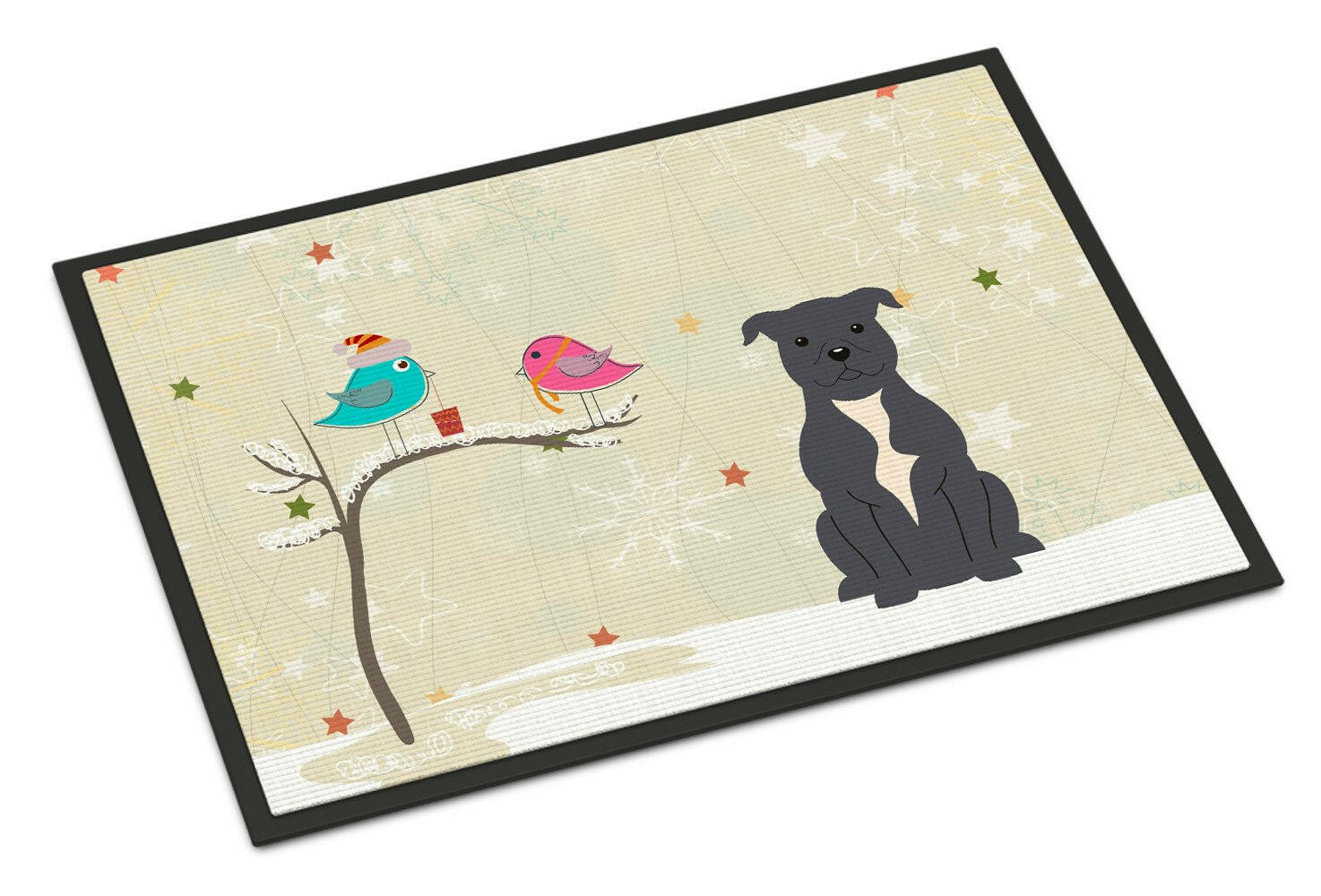Christmas Presents between Friends Staffordshire Bull Terrier Blue Indoor or Outdoor Mat 24x36 BB2518JMAT - the-store.com