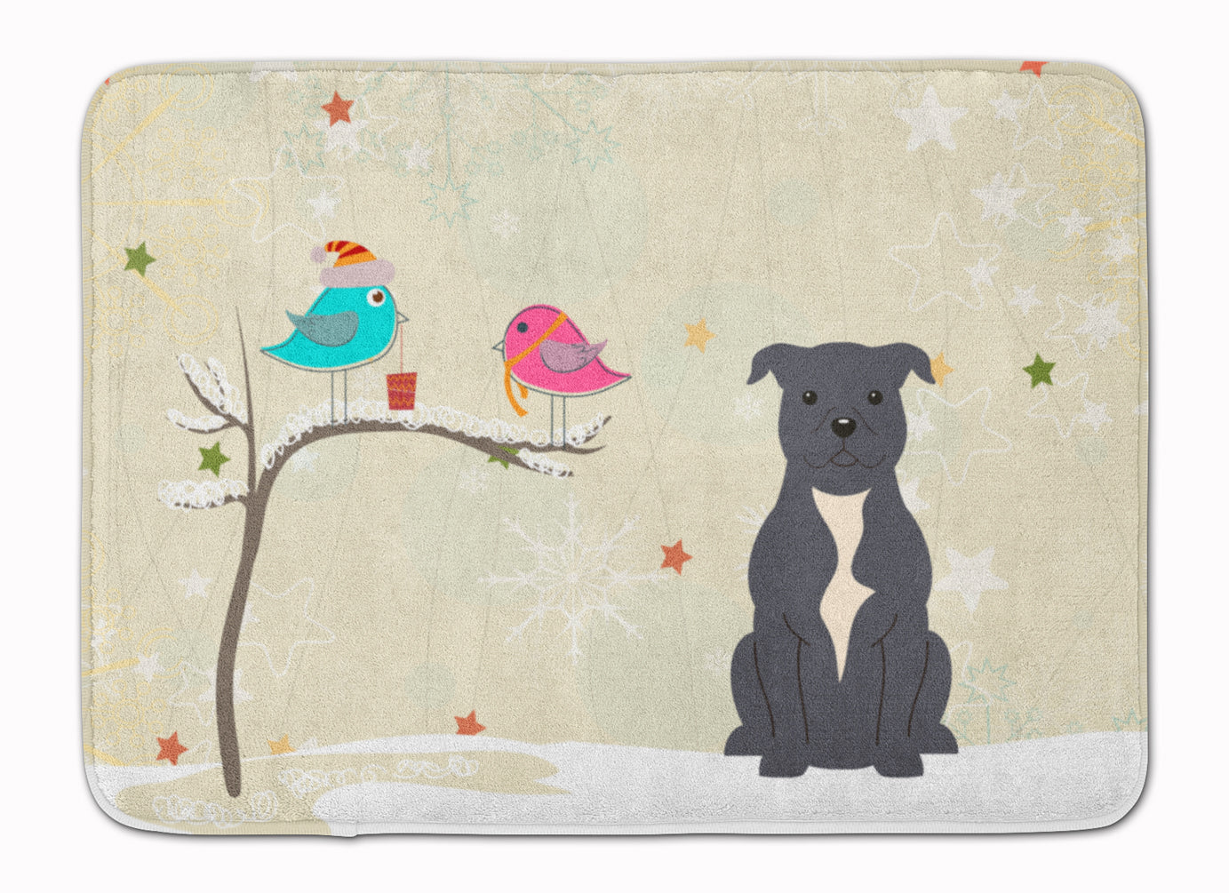 Christmas Presents between Friends Staffordshire Bull Terrier Blue Machine Washable Memory Foam Mat BB2518RUG - the-store.com