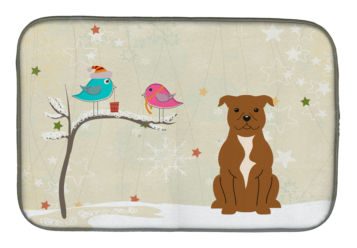 Christmas Presents between Friends Staffordshire Bull Terrier Brown Dish Drying Mat BB2519DDM  the-store.com.