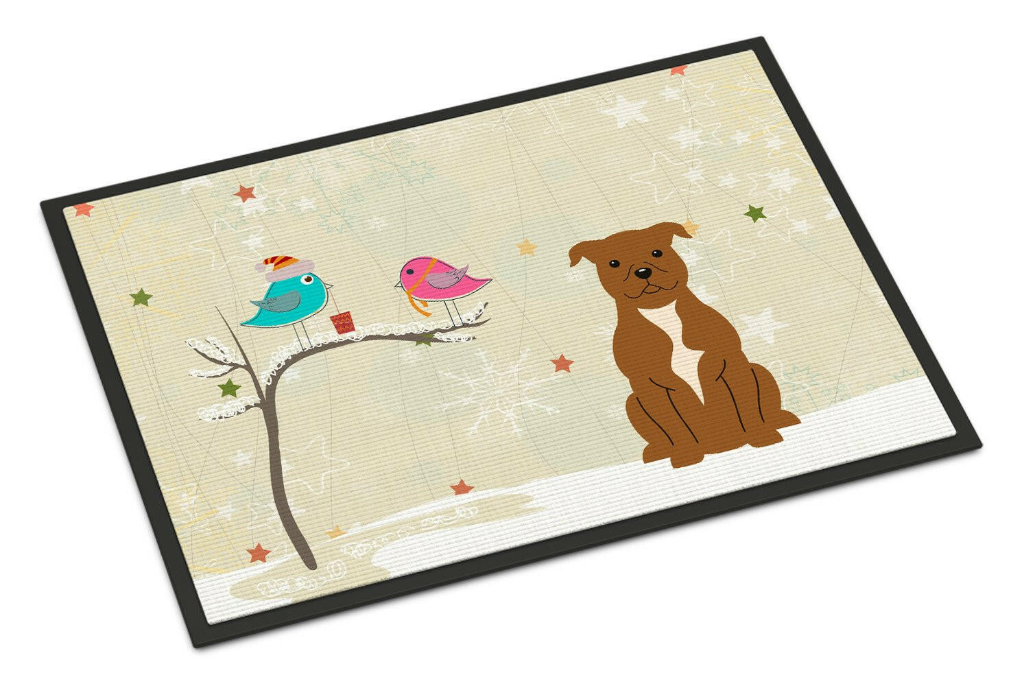 Christmas Presents between Friends Staffordshire Bull Terrier Brown Indoor or Outdoor Mat 18x27 BB2519MAT - the-store.com