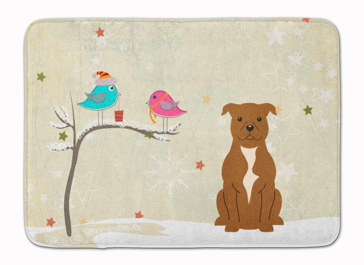 Christmas Presents between Friends Staffordshire Bull Terrier Brown Machine Washable Memory Foam Mat BB2519RUG - the-store.com