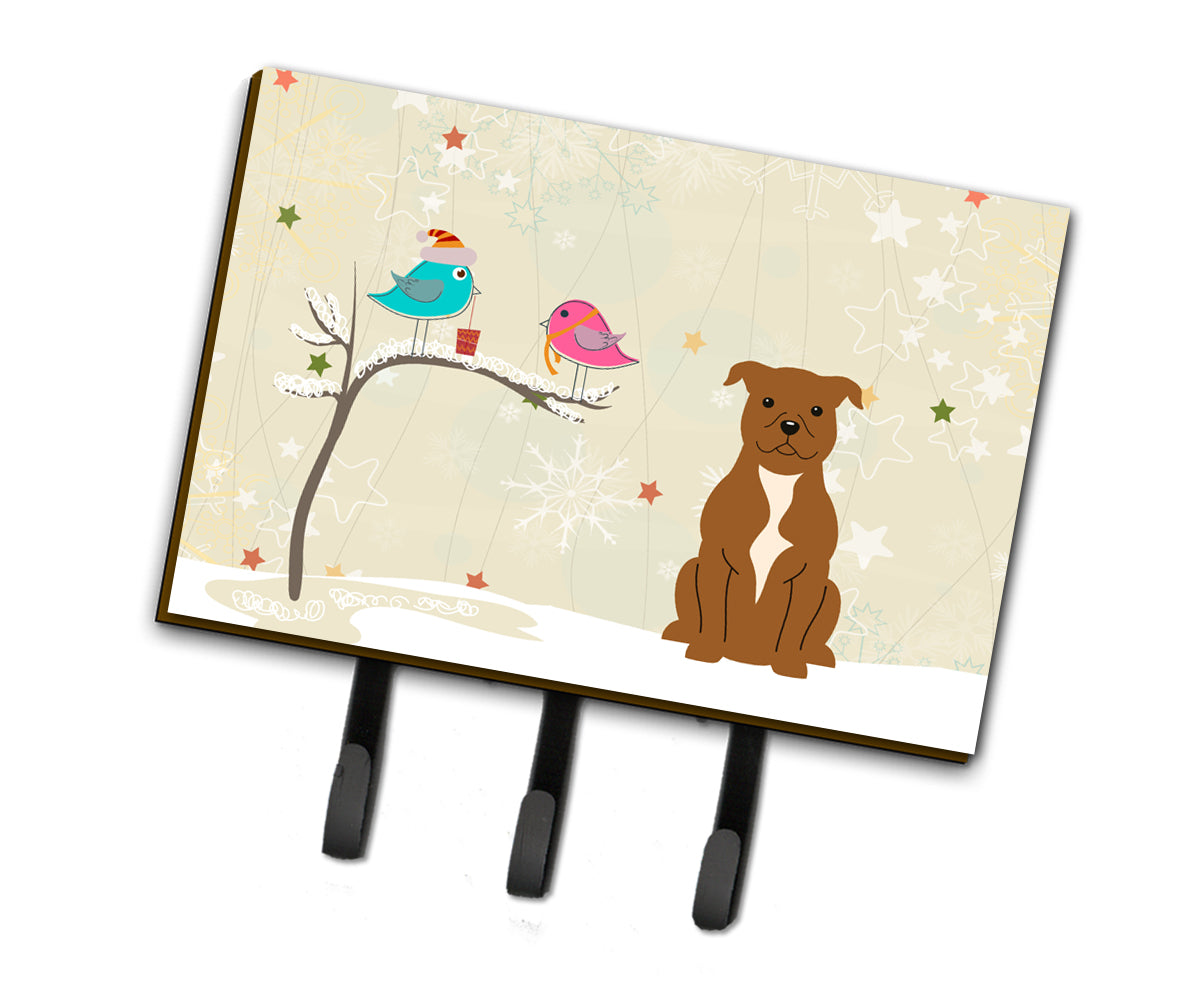 Christmas Presents between Friends Staffordshire Bull Terrier Brown Leash or Key Holder BB2519TH68  the-store.com.