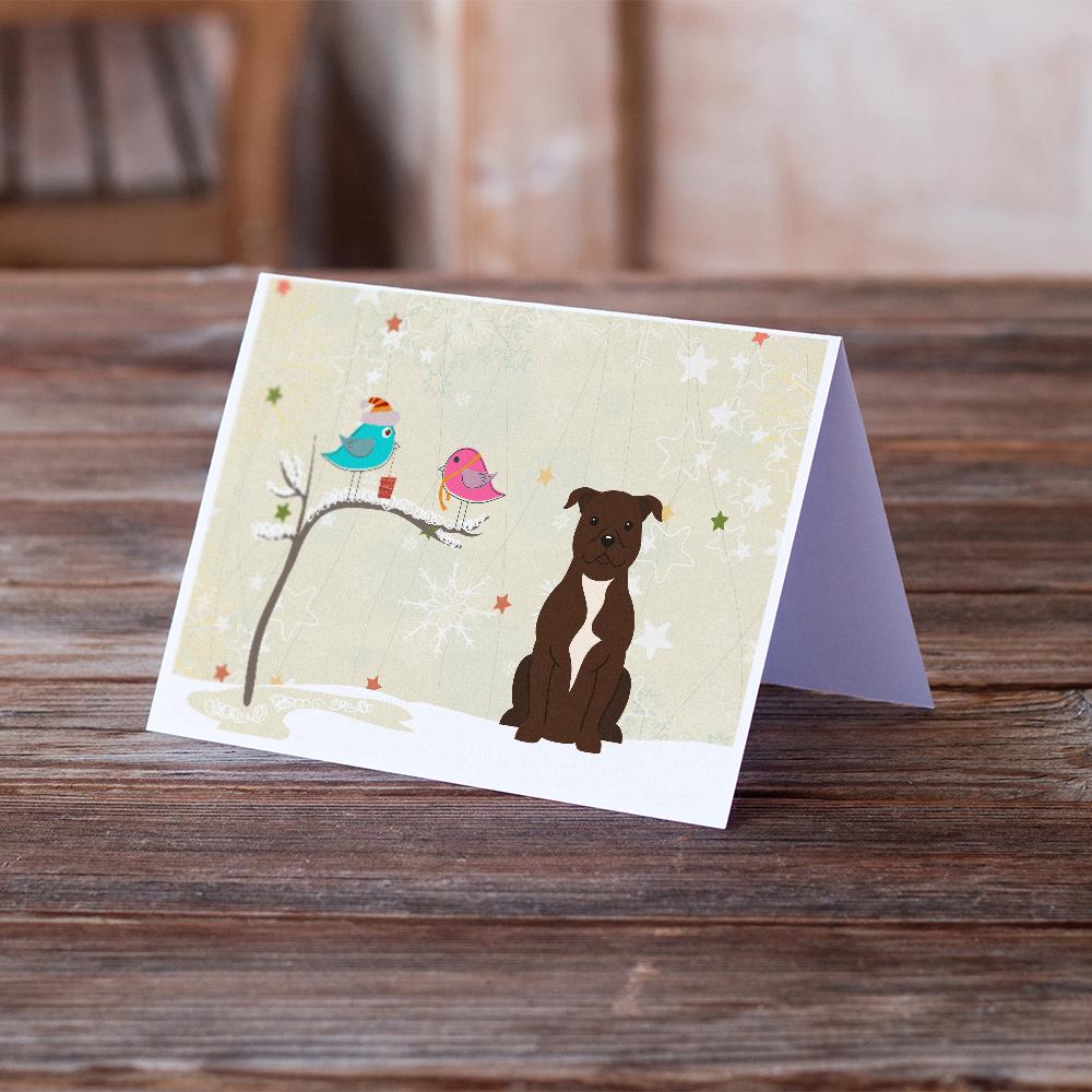 Buy this Christmas Presents between Friends Bull Terrier - Chocolate Greeting Cards and Envelopes Pack of 8