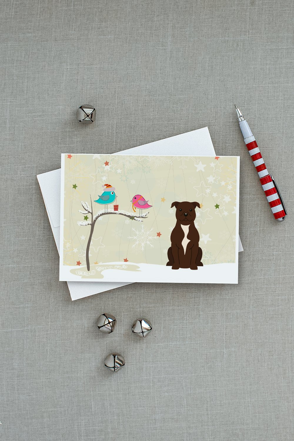 Christmas Presents between Friends Bull Terrier - Chocolate Greeting Cards and Envelopes Pack of 8 - the-store.com