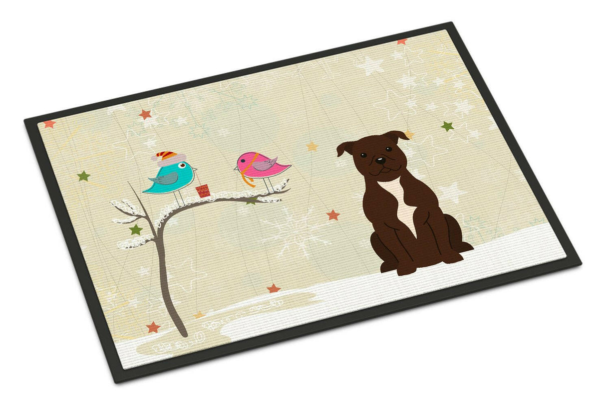 Christmas Presents between Friends Staffordshire Bull Terrier Chocolate Indoor or Outdoor Mat 18x27 BB2520MAT - the-store.com