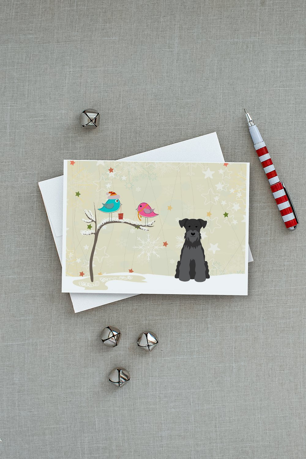 Christmas Presents between Friends Schnauzer - Black Greeting Cards and Envelopes Pack of 8 - the-store.com