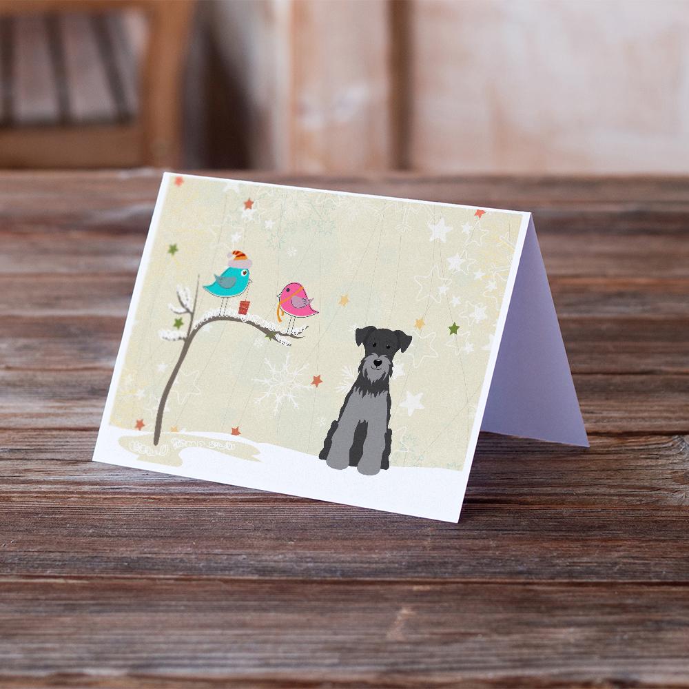Christmas Presents between Friends Schnauzer - Black and Silver Greeting Cards and Envelopes Pack of 8 - the-store.com