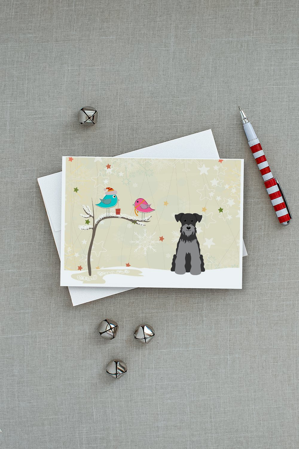 Christmas Presents between Friends Schnauzer - Black and Silver Greeting Cards and Envelopes Pack of 8 - the-store.com