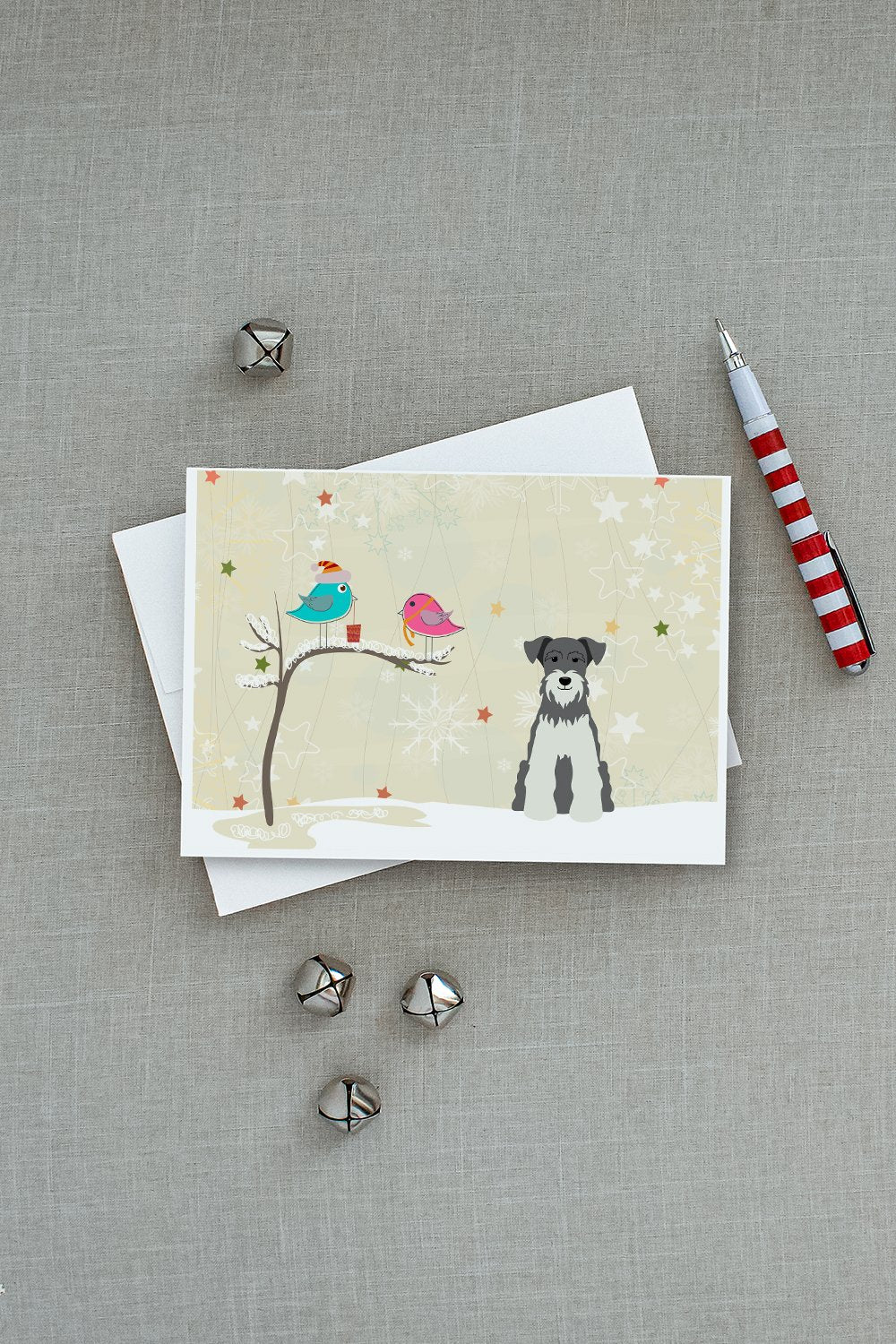 Christmas Presents between Friends Schnauzer - Salt and Pepper Greeting Cards and Envelopes Pack of 8 - the-store.com