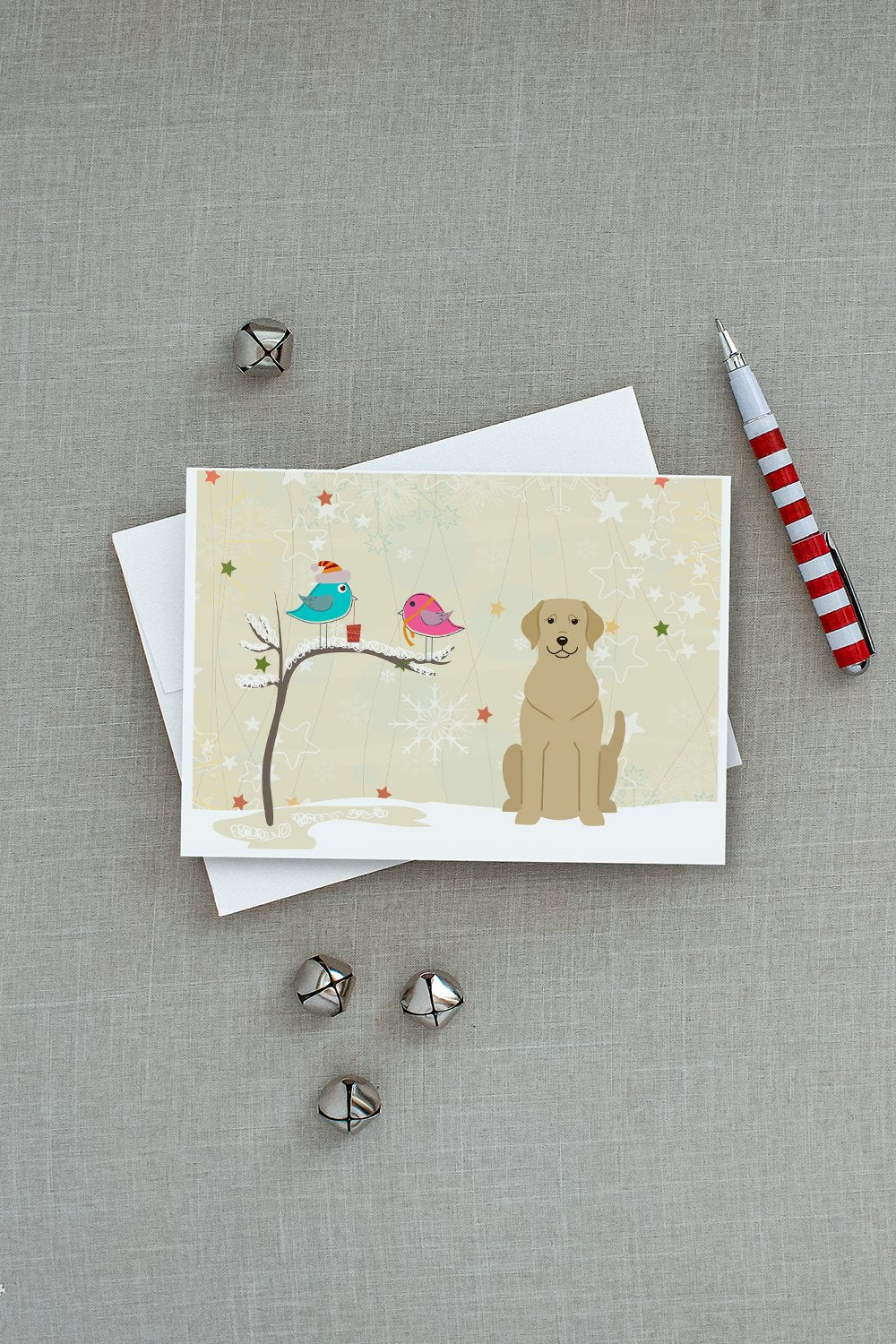 Christmas Presents between Friends Labrador Retriever - Yellow Greeting Cards and Envelopes Pack of 8 - the-store.com