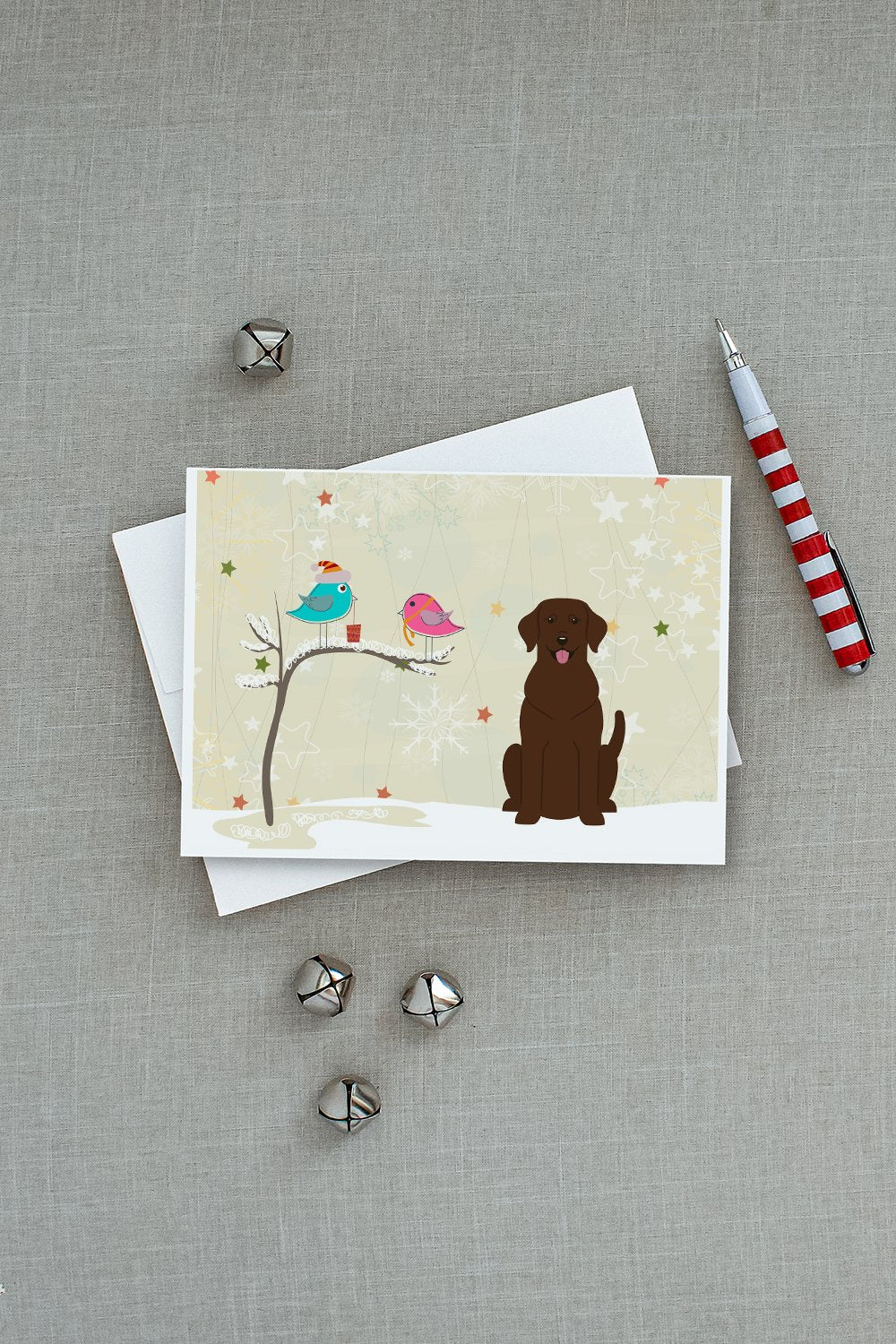 Christmas Presents between Friends Labrador Retriever - Chocolate Greeting Cards and Envelopes Pack of 8 - the-store.com