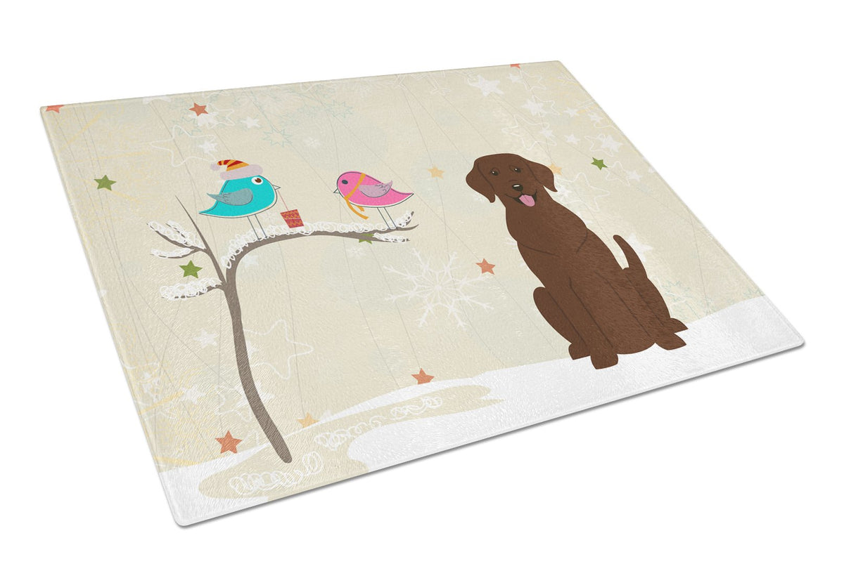 Christmas Presents between Friends Chocolate Labrador Glass Cutting Board Large BB2528LCB by Caroline&#39;s Treasures