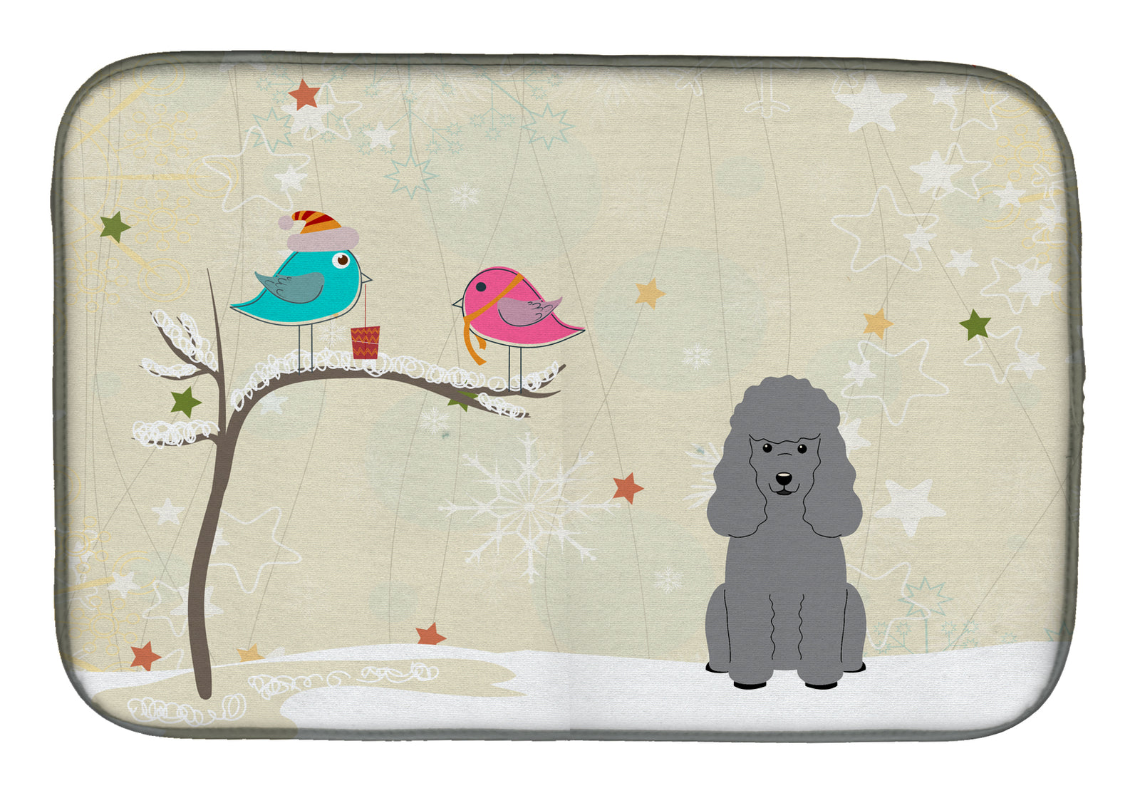 Christmas Presents between Friends Poodle Silver Dish Drying Mat BB2540DDM  the-store.com.