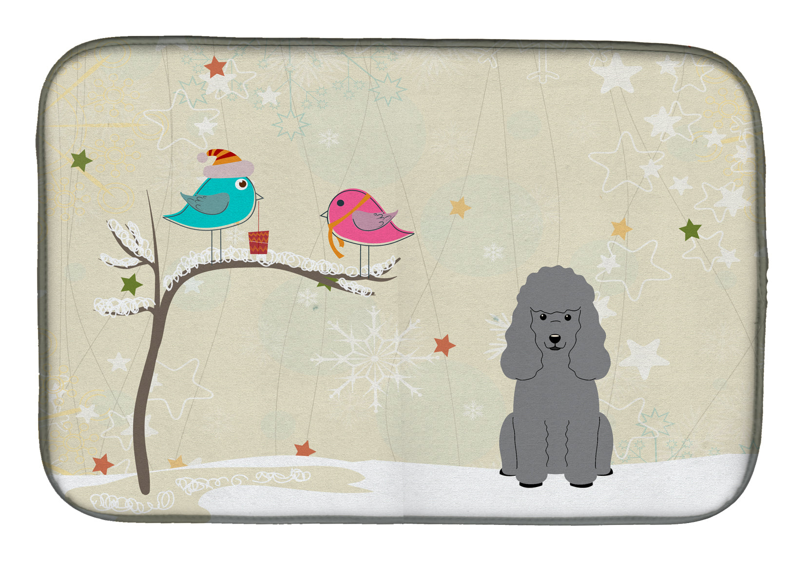 Christmas Presents between Friends Poodle Silver Dish Drying Mat BB2540DDM