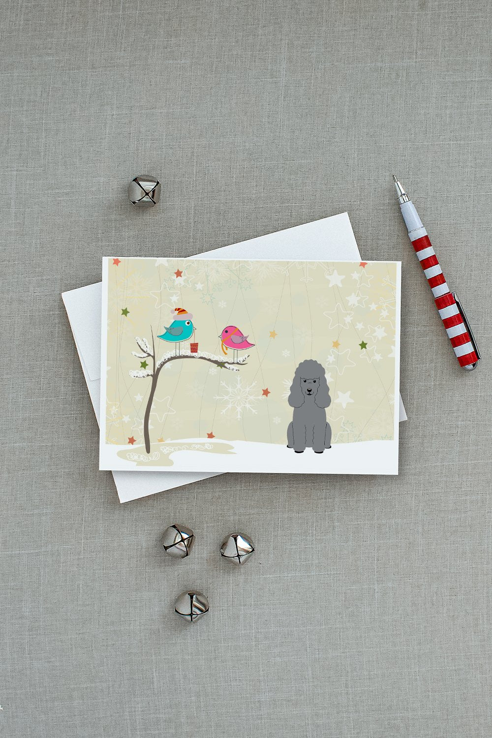 Christmas Presents between Friends Poodle - Silver Greeting Cards and Envelopes Pack of 8 - the-store.com