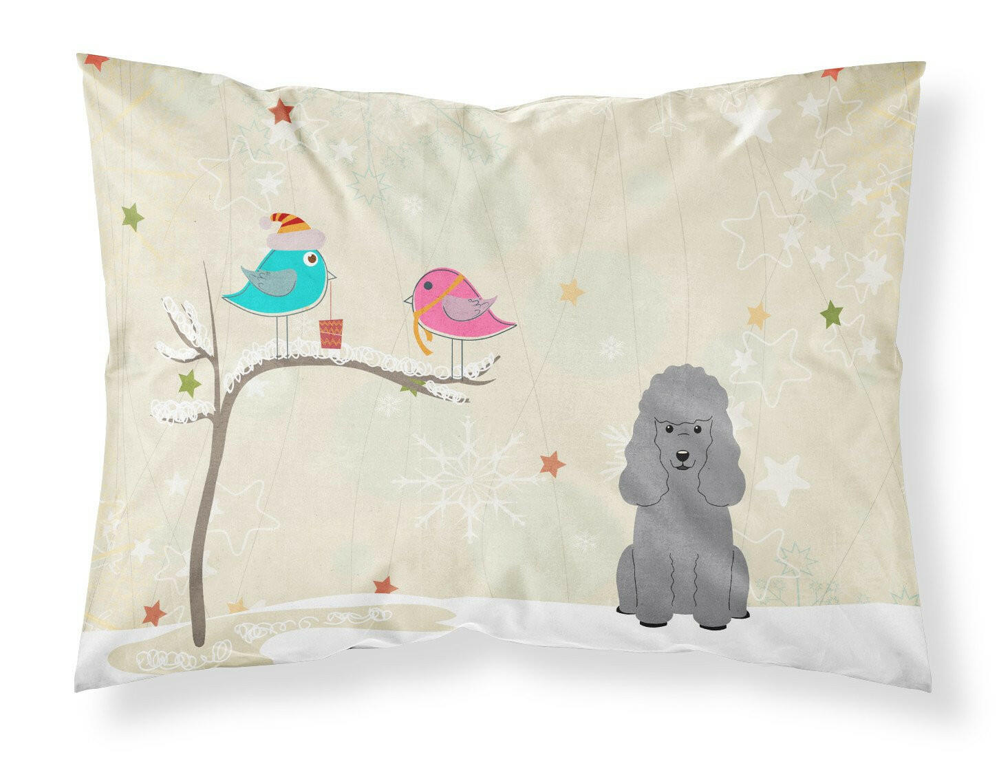 Christmas Presents between Friends Poodle Silver Fabric Standard Pillowcase BB2540PILLOWCASE by Caroline's Treasures