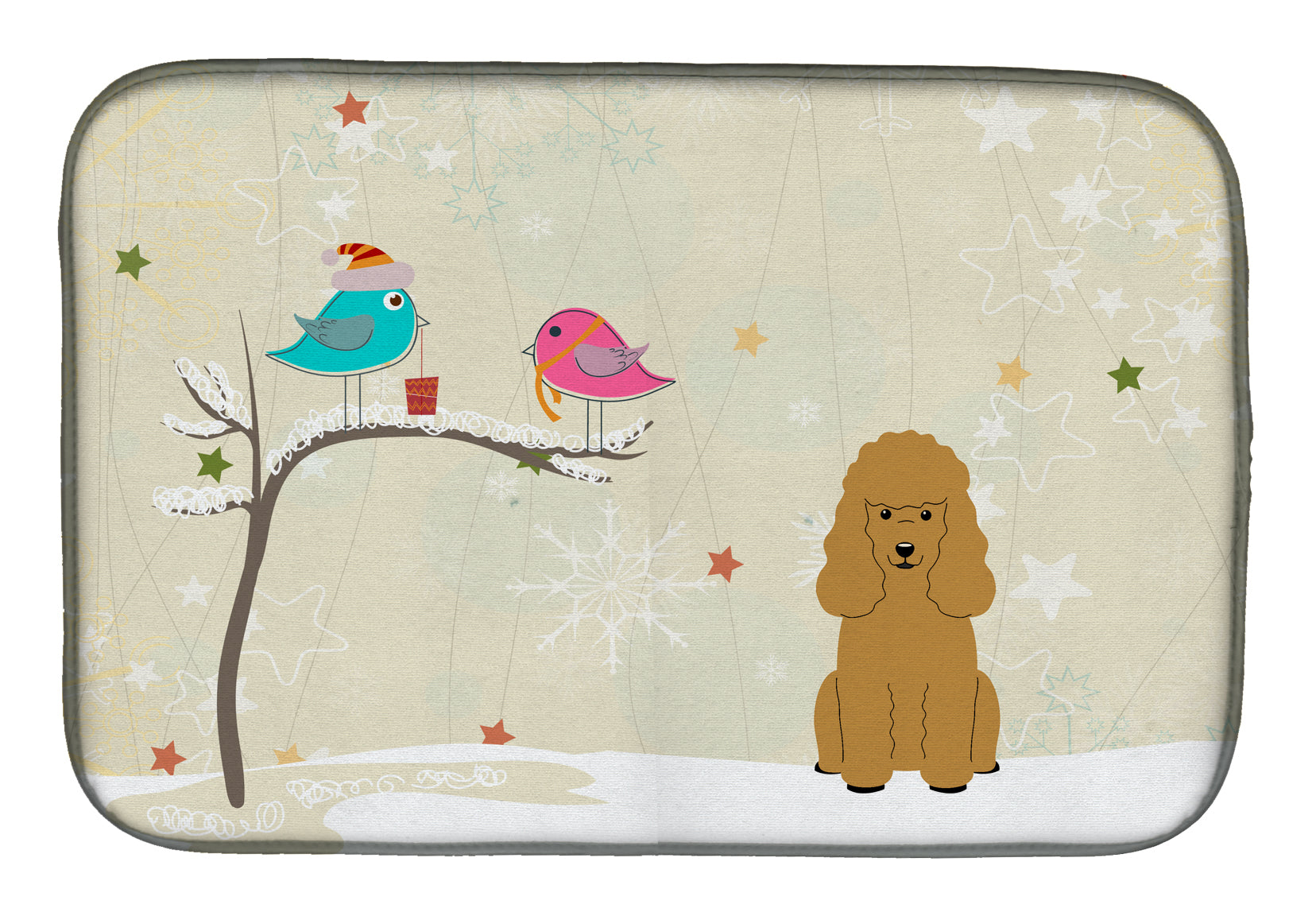 Christmas Presents between Friends Poodle Tan Dish Drying Mat BB2541DDM  the-store.com.