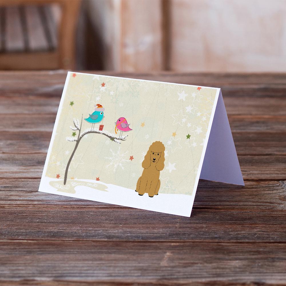 Christmas Presents between Friends Poodle - Tan Greeting Cards and Envelopes Pack of 8 - the-store.com