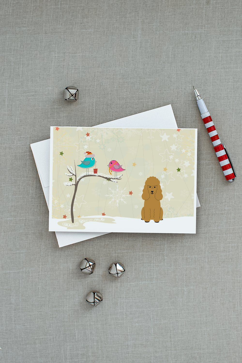 Christmas Presents between Friends Poodle - Tan Greeting Cards and Envelopes Pack of 8 - the-store.com