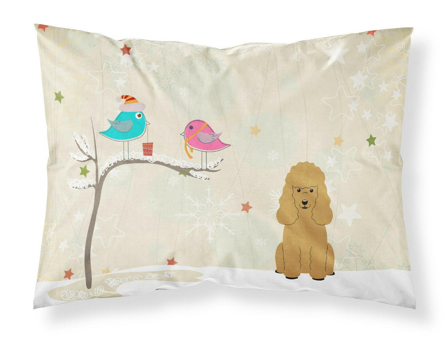 Christmas Presents between Friends Poodle Tan Fabric Standard Pillowcase BB2541PILLOWCASE by Caroline's Treasures