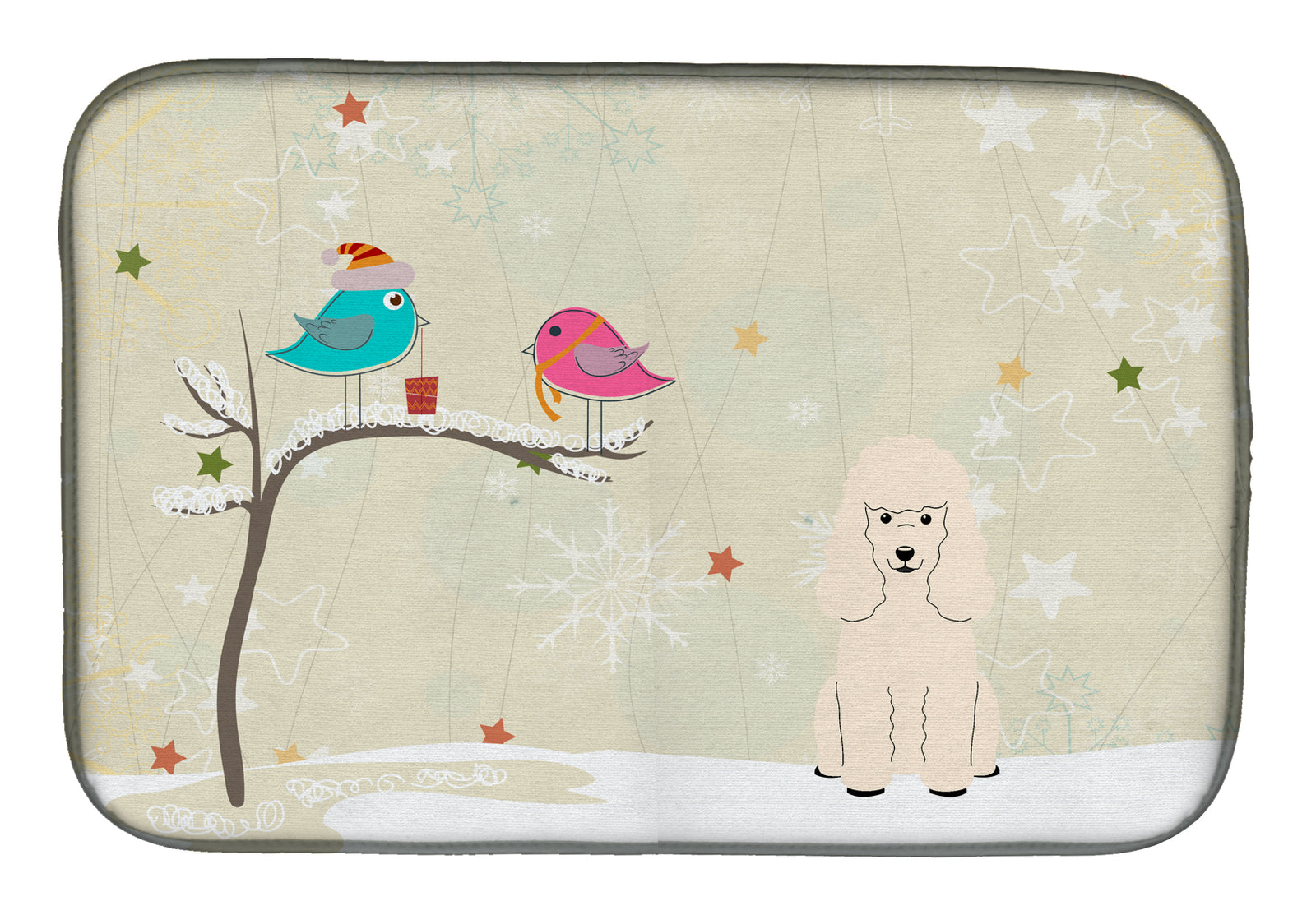 Christmas Presents between Friends Poodle White Dish Drying Mat BB2542DDM  the-store.com.
