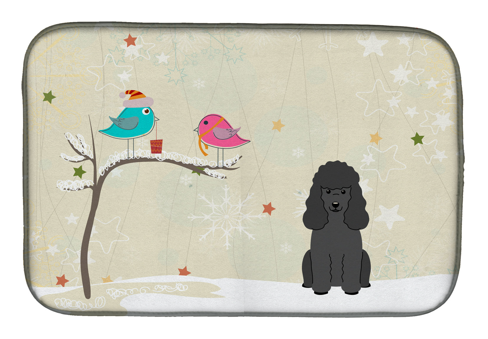 Christmas Presents between Friends Poodle Black Dish Drying Mat BB2543DDM