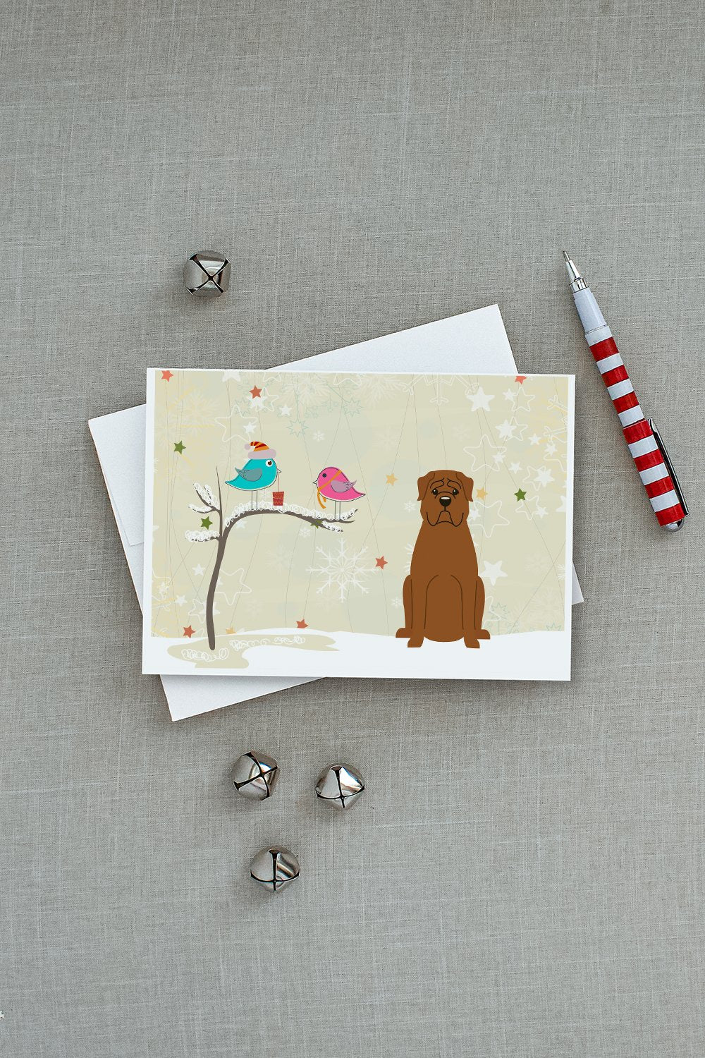 Christmas Presents between Friends Dogue de Bourdeaux Greeting Cards and Envelopes Pack of 8 - the-store.com
