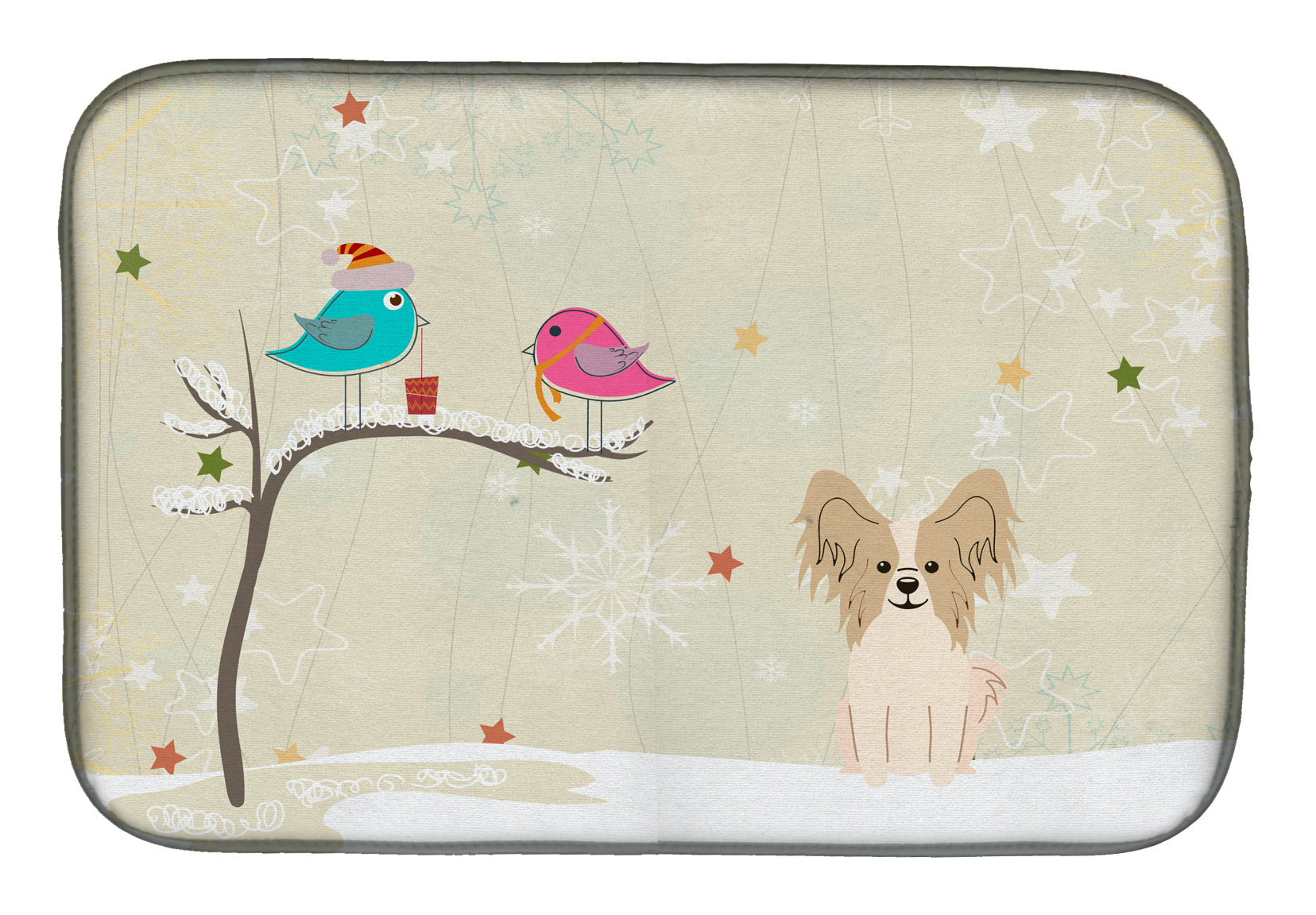 Christmas Presents between Friends Papillon Sable White Dish Drying Mat BB2549DDM  the-store.com.