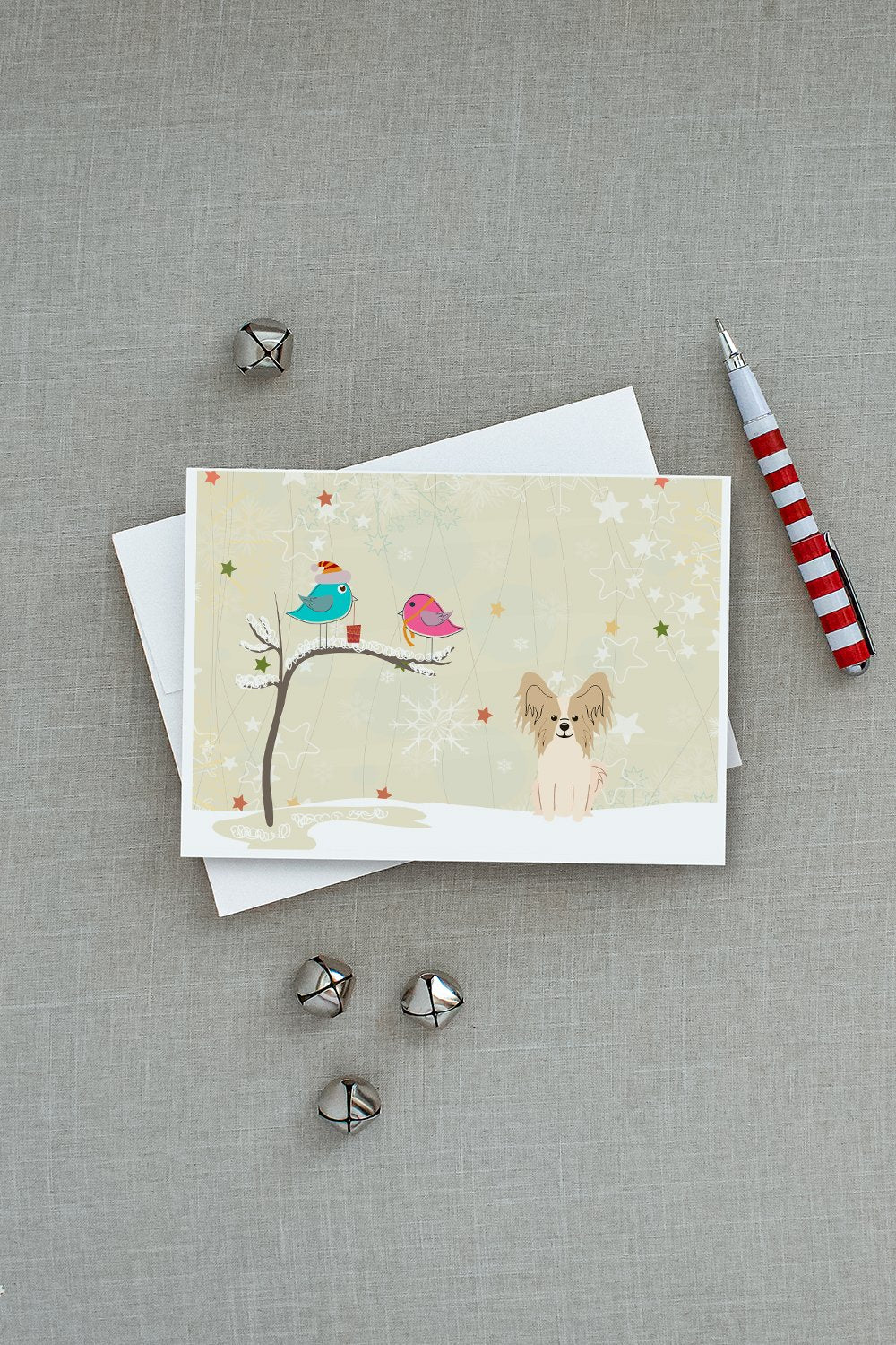 Christmas Presents between Friends Papillon - Sable and White Greeting Cards and Envelopes Pack of 8 - the-store.com