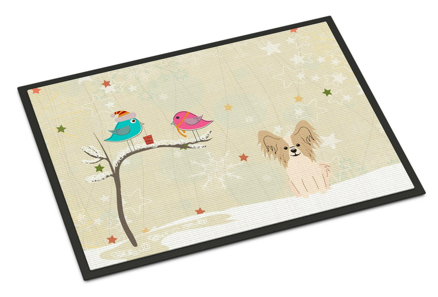 Christmas Presents between Friends Papillon Sable White Indoor or Outdoor Mat 24x36 BB2549JMAT - the-store.com