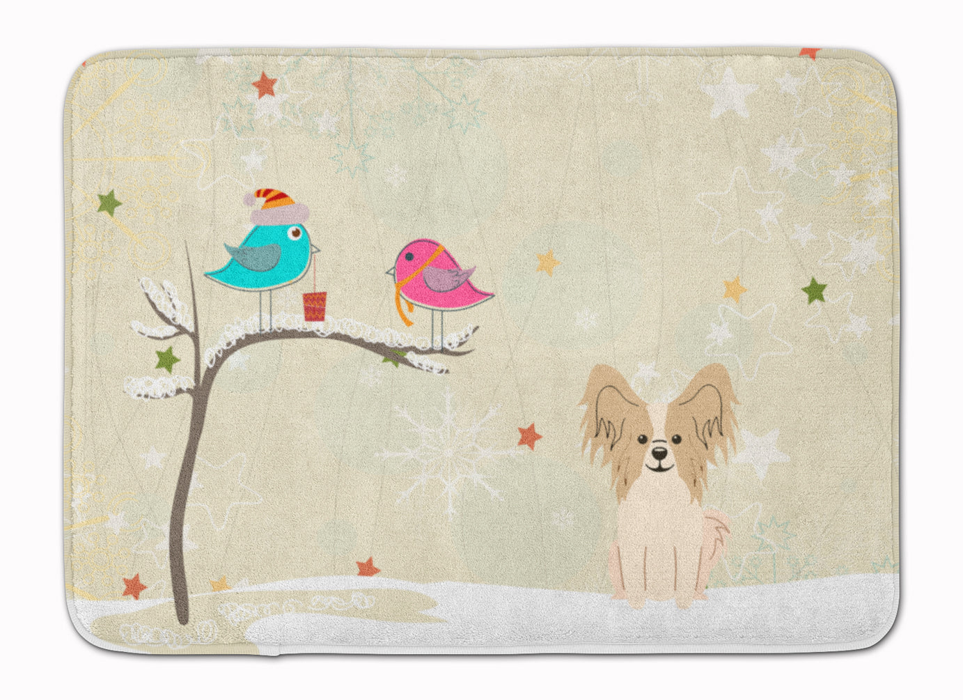 Christmas Presents between Friends Papillon Sable White Machine Washable Memory Foam Mat BB2549RUG - the-store.com