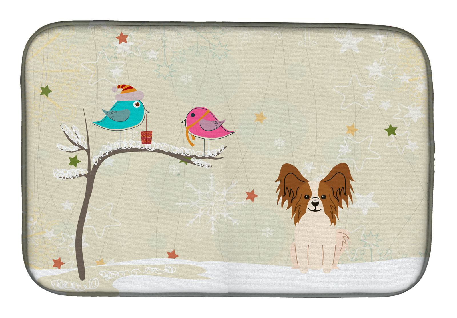 Christmas Presents between Friends Papillon Red White Dish Drying Mat BB2550DDM