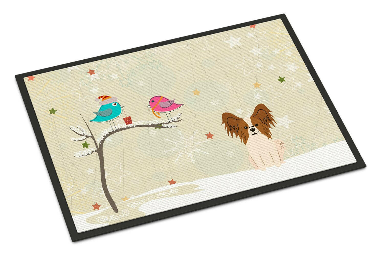 Christmas Presents between Friends Papillon Red White Indoor or Outdoor Mat 24x36 BB2550JMAT - the-store.com