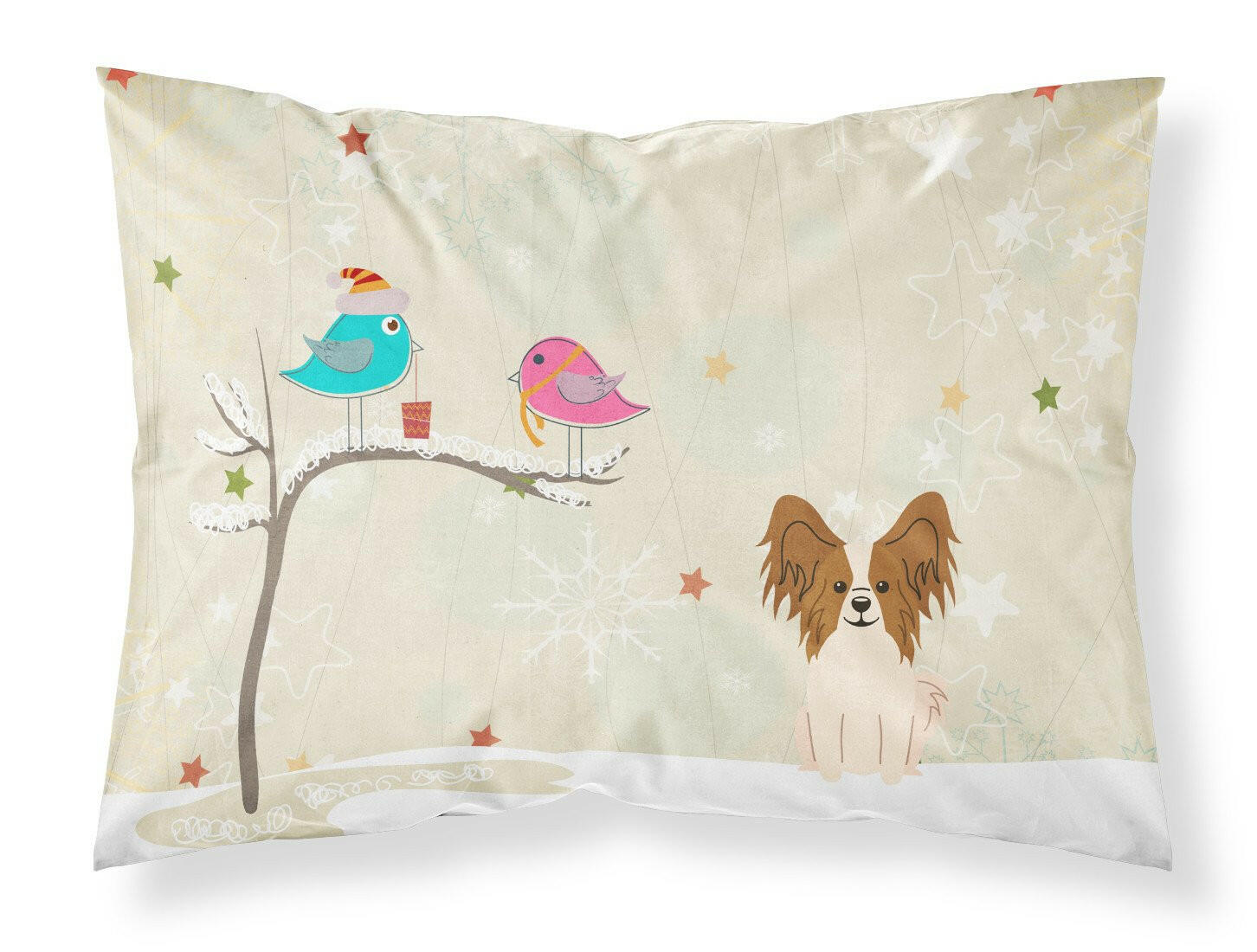Christmas Presents between Friends Papillon Red White Fabric Standard Pillowcase BB2550PILLOWCASE by Caroline's Treasures