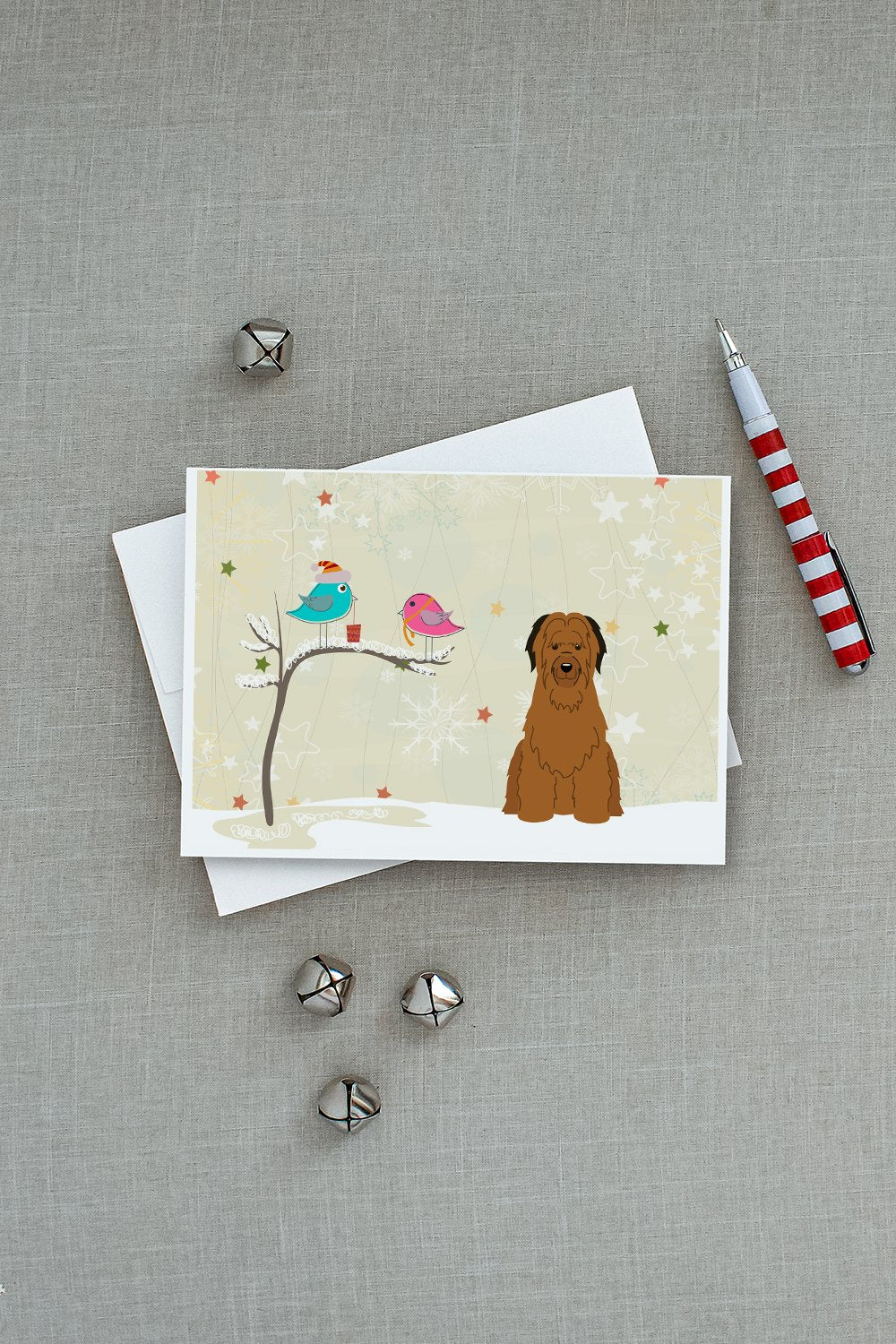 Christmas Presents between Friends Briard - Brown Greeting Cards and Envelopes Pack of 8 - the-store.com