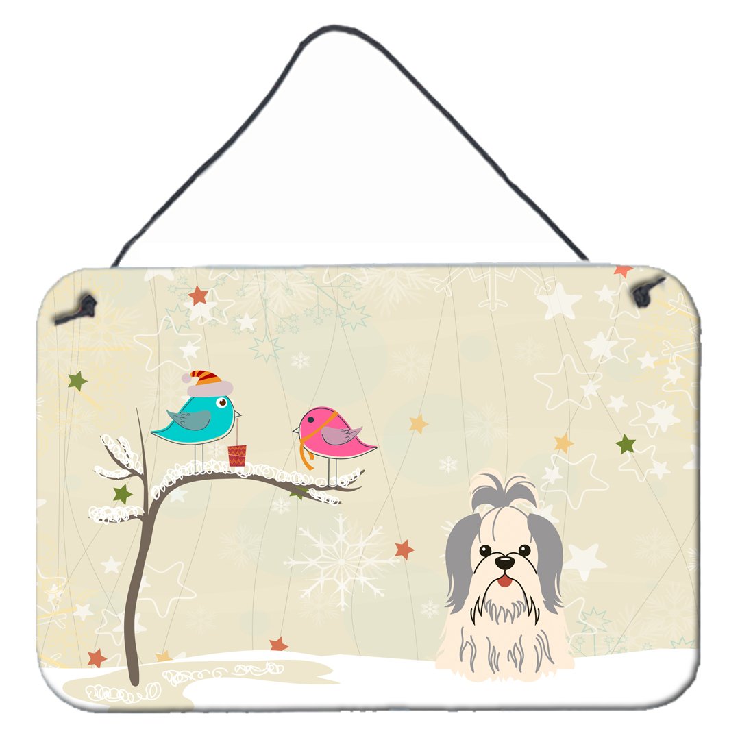 Christmas Presents between Friends Shih Tzu Silver White Wall or Door Hanging Prints BB2557DS812 by Caroline's Treasures