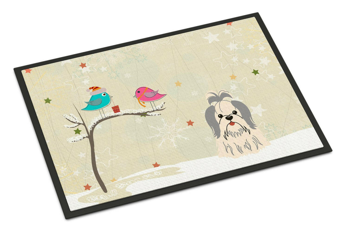 Christmas Presents between Friends Shih Tzu Silver White Indoor or Outdoor Mat 18x27 BB2557MAT - the-store.com