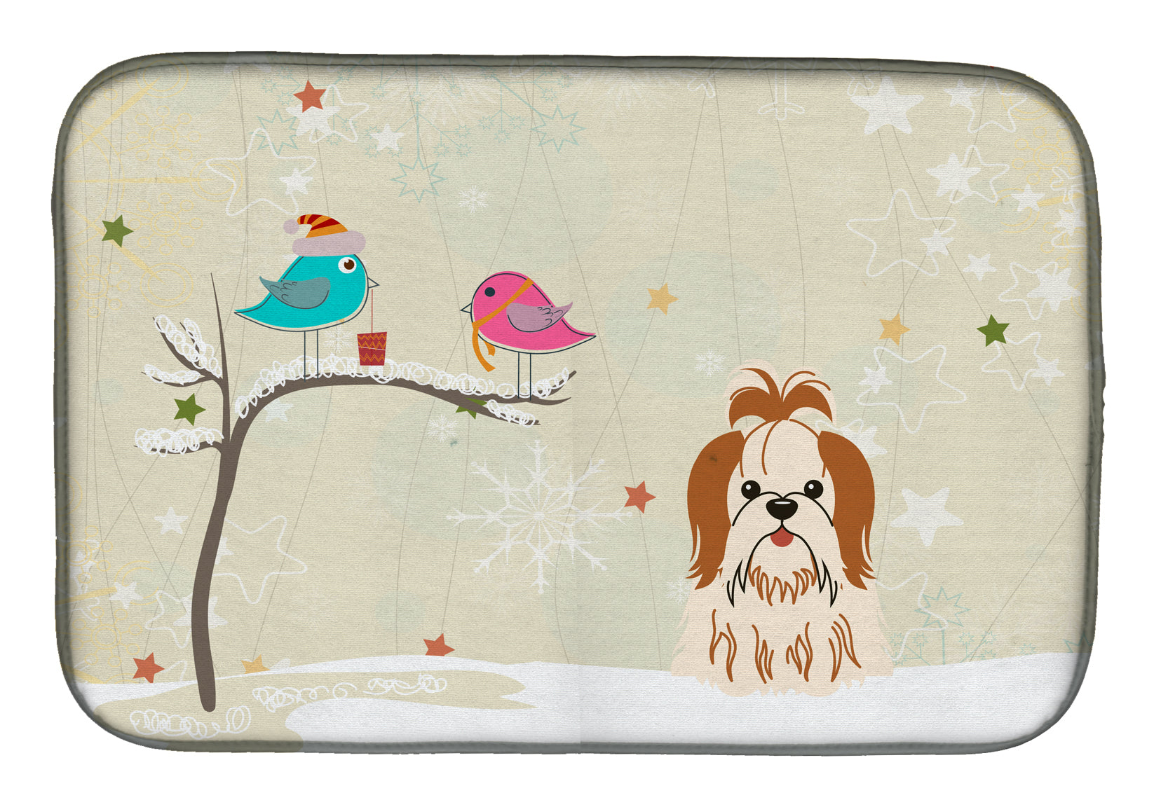 Christmas Presents between Friends Shih Tzu Red White Dish Drying Mat BB2559DDM  the-store.com.
