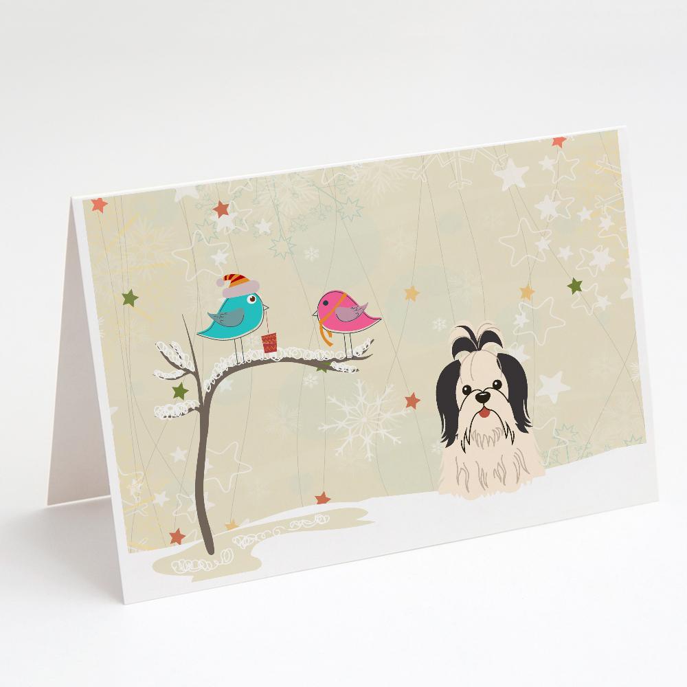 Buy this Christmas Presents between Friends Shih Tzu - Black and White Greeting Cards and Envelopes Pack of 8