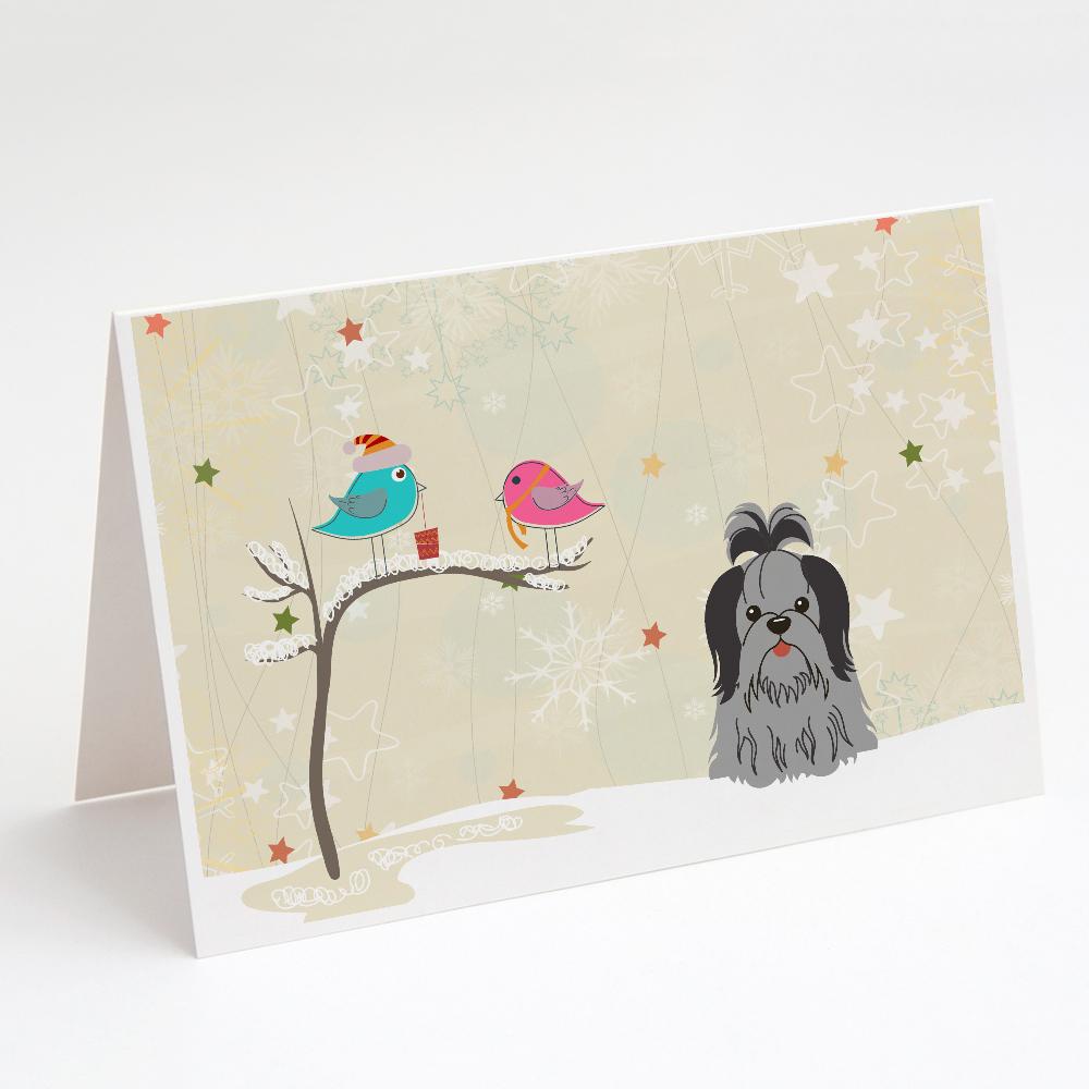 Buy this Christmas Presents between Friends Shih Tzu - Black and Silver Greeting Cards and Envelopes Pack of 8