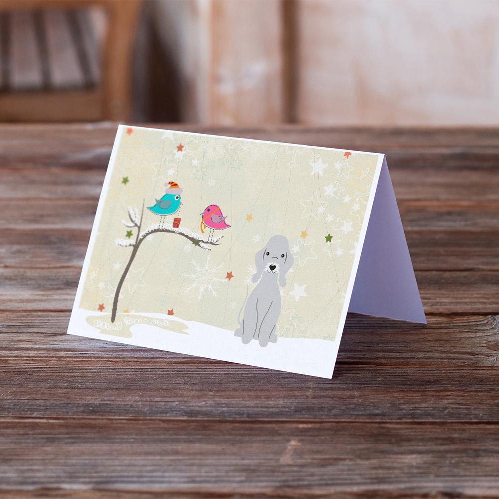 Christmas Presents between Friends Bedlington Terrier - Blue Greeting Cards and Envelopes Pack of 8 - the-store.com